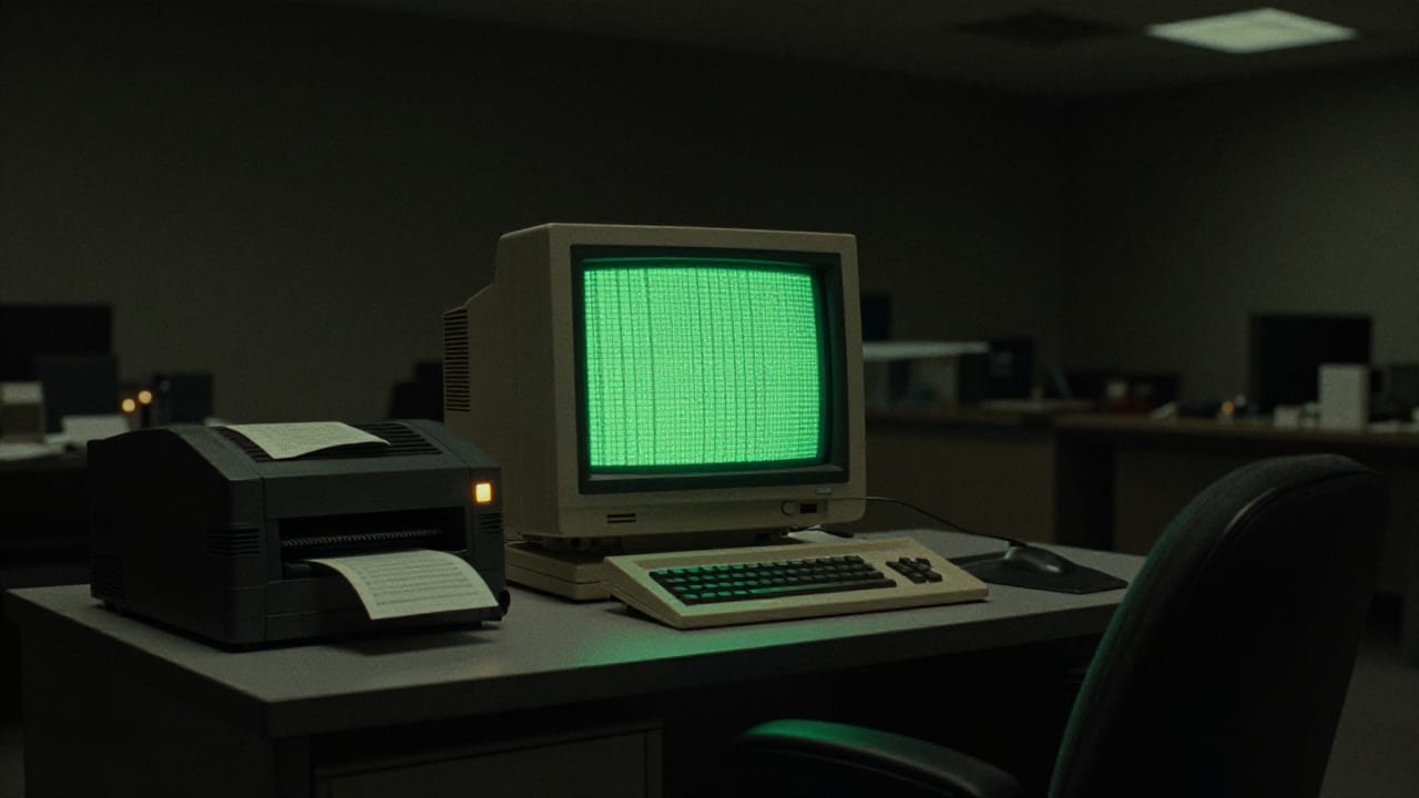 Operations room lit only by a terminal